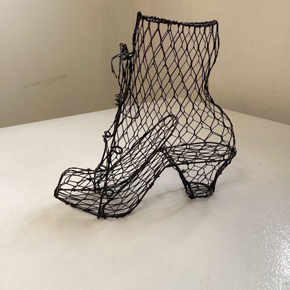 Black Wire Mesh Boot Sculpture